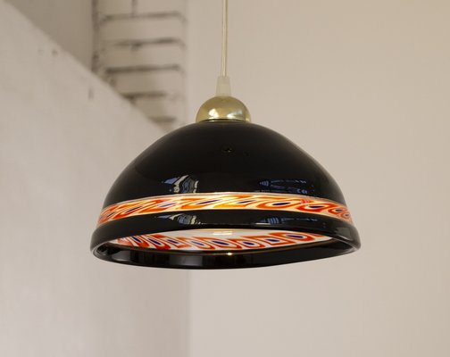 Vintage Suspension Lamp in Intense Black Murano Glass, 1980s-MPO-1770629