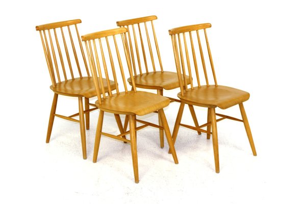 Vintage Swedish Beech Blinstol Chairs, 1960s, Set of 4-GEK-1320243