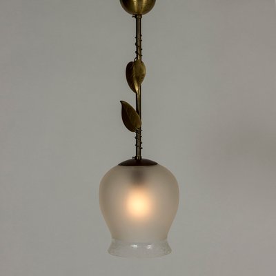 Vintage Swedish Brass and Opaline Glass Ceiling Lamp-NL-726478