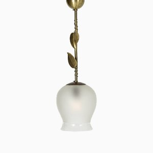 Vintage Swedish Brass and Opaline Glass Ceiling Lamp-NL-726478