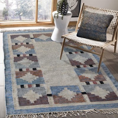 Vintage Swedish Geometric Kilim Rug by Ida Rydelius, 1950s-YGE-1425081