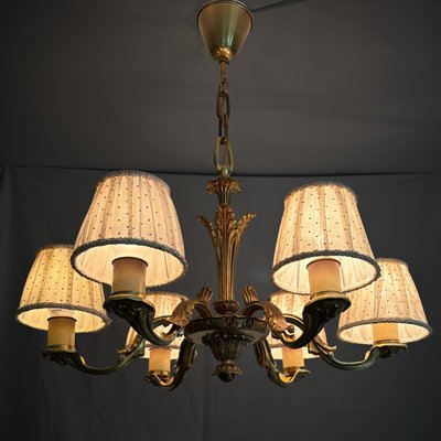 Vintage Swedish Grace Brass Six-Arm Chandelier, 1930s-LIV-2016491