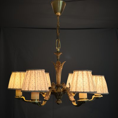 Vintage Swedish Grace Brass Six-Arm Chandelier, 1930s-LIV-2016491