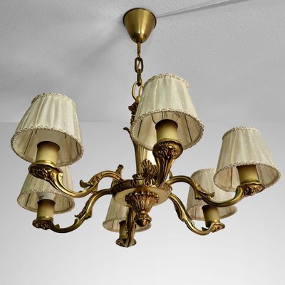 Vintage Swedish Grace Brass Six-Arm Chandelier, 1930s-LIV-2016491