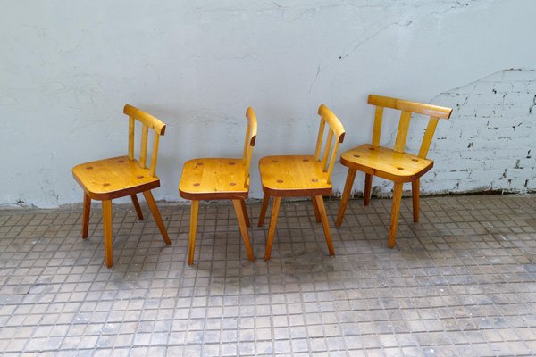 Vintage Swedish Pine Dining Chairs, Set of 4-UYK-1294001