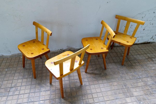 Vintage Swedish Pine Dining Chairs, Set of 4-UYK-1294001