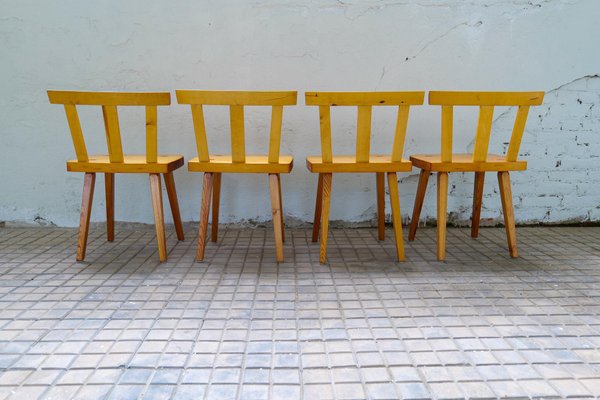 Vintage Swedish Pine Dining Chairs, Set of 4-UYK-1294001