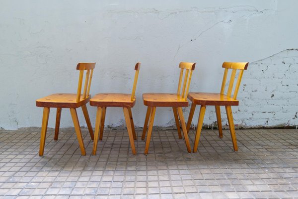 Vintage Swedish Pine Dining Chairs, Set of 4-UYK-1294001