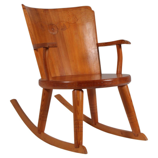 Vintage Swedish Rocking Chair in Pine, 1970s