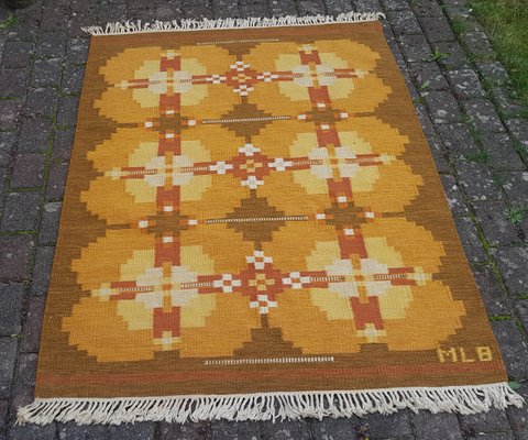 Vintage Swedish Röllakan Rug with Signature, 1950s-QDP-1417098