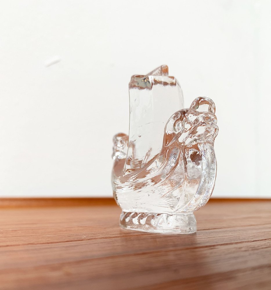 Vintage Swedish Viking Ship Glass Sculpture from Lindshammar Glasbruk, 1970s