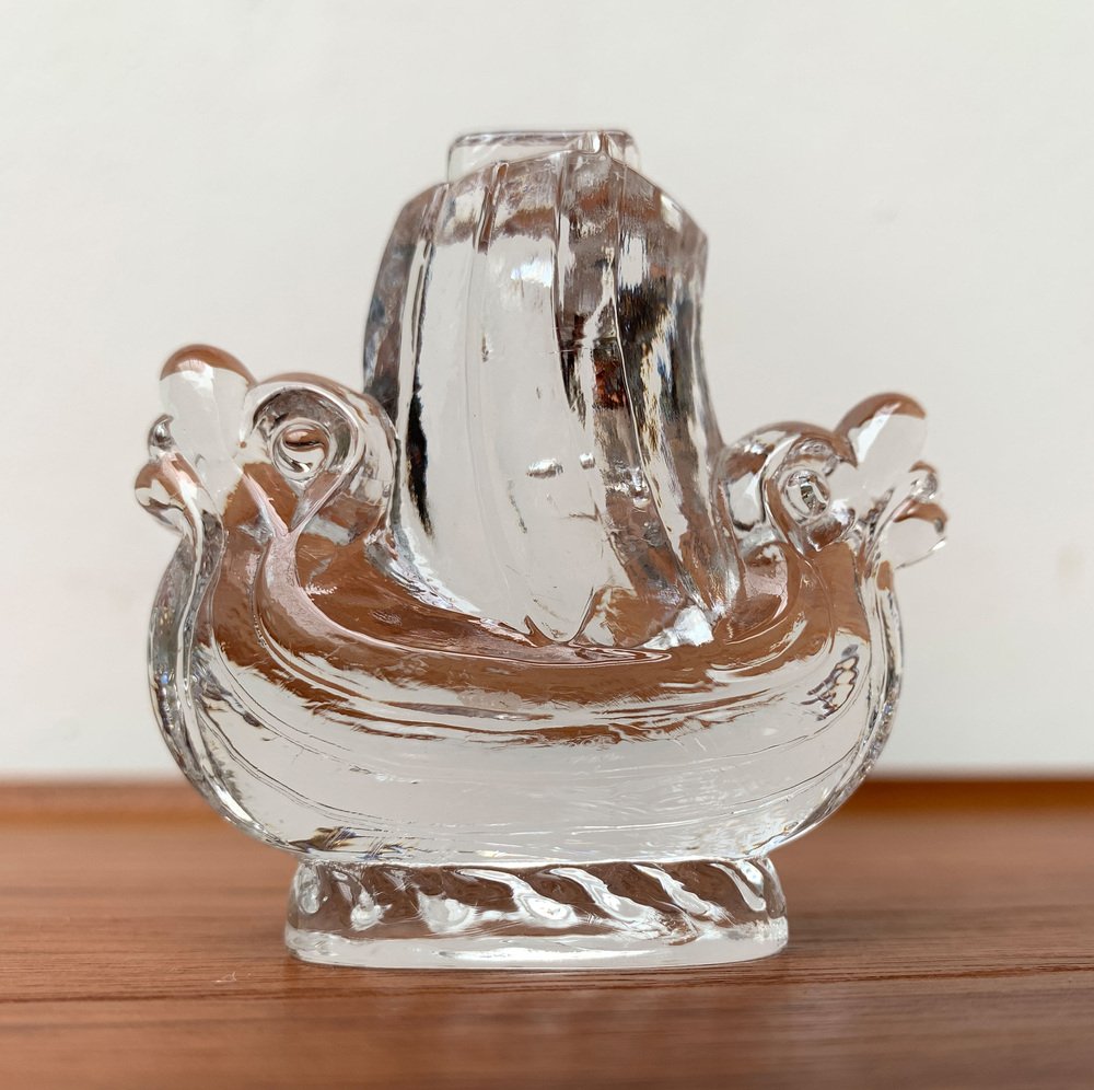 Vintage Swedish Viking Ship Glass Sculpture from Lindshammar Glasbruk, 1970s