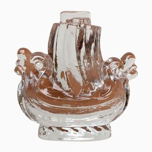 Vintage Swedish Viking Ship Glass Sculpture from Lindshammar Glasbruk, 1970s-UAH-1369570