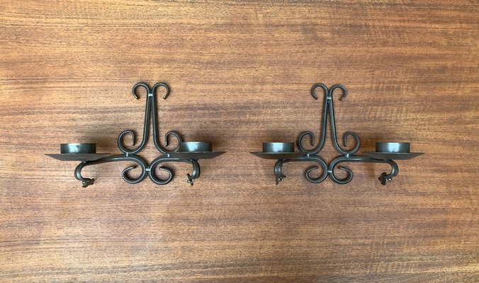 Vintage Swedish Wrought Iron Wall Candleholders from Ahrnebergs, Set of 2-UAH-1279405