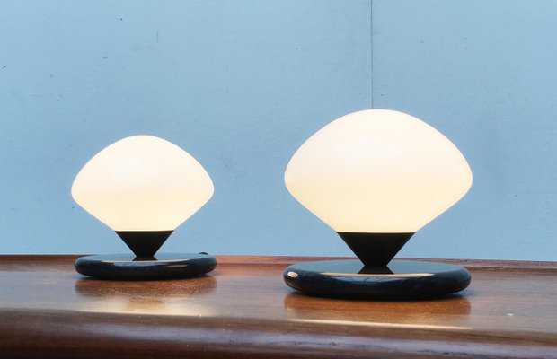 Vintage Swiss Marble and Glass Table Lamps from Optelma, Set of 2-UAH-859576