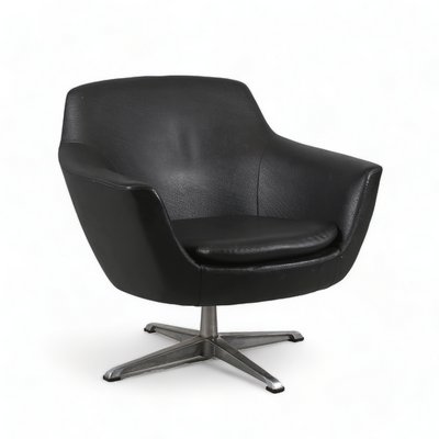 Vintage Swivel Armchair in Leather & Aluminum, Sweden, 1970s-HJY-1736864