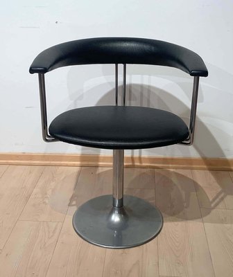 Vintage Swivel Armchairs in Metal & Black Leather, Netherlands, 1970s, Set of 6-NNB-883900