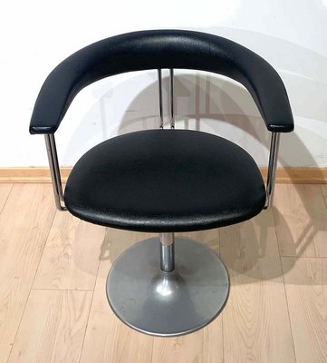 Vintage Swivel Armchairs in Metal & Black Leather, Netherlands, 1970s, Set of 6-NNB-883900