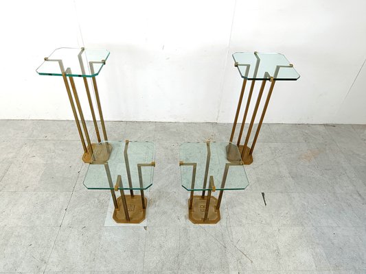 Vintage T18 Glass and Brass Side Tables by Peter Ghyczy, 1970s, Set of 4-IRH-1819309