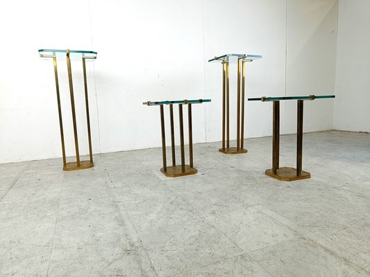 Vintage T18 Glass and Brass Side Tables by Peter Ghyczy, 1970s, Set of 4-IRH-1819309