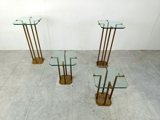 Vintage T18 Glass and Brass Side Tables by Peter Ghyczy, 1970s, Set of 4-IRH-1819309