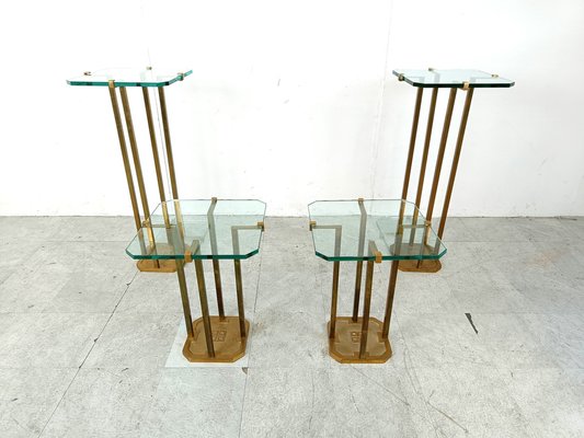 Vintage T18 Glass and Brass Side Tables by Peter Ghyczy, 1970s, Set of 4-IRH-1819309