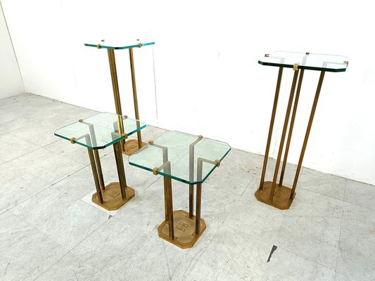 Vintage T18 Glass and Brass Side Tables by Peter Ghyczy, 1970s, Set of 4-IRH-1819309