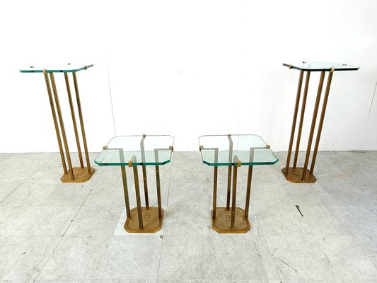 Vintage T18 Glass and Brass Side Tables by Peter Ghyczy, 1970s, Set of 4-IRH-1819309