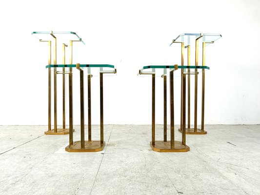 Vintage T18 Glass and Brass Side Tables by Peter Ghyczy, 1970s, Set of 4-IRH-1819309