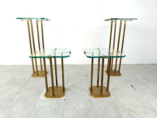 Vintage T18 Glass and Brass Side Tables by Peter Ghyczy, 1970s, Set of 4-IRH-1819309