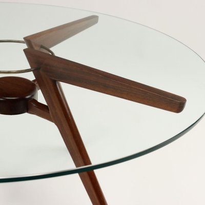 Vintage Table in Brass, Glass & Beech Wood Argentina, 1950s-VMM-1819596