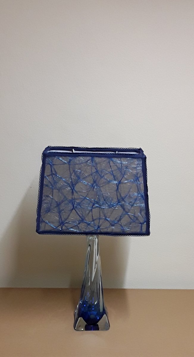 Vintage Table Lamp in Azure Crystal Glass from Val St Lambert, 1970s