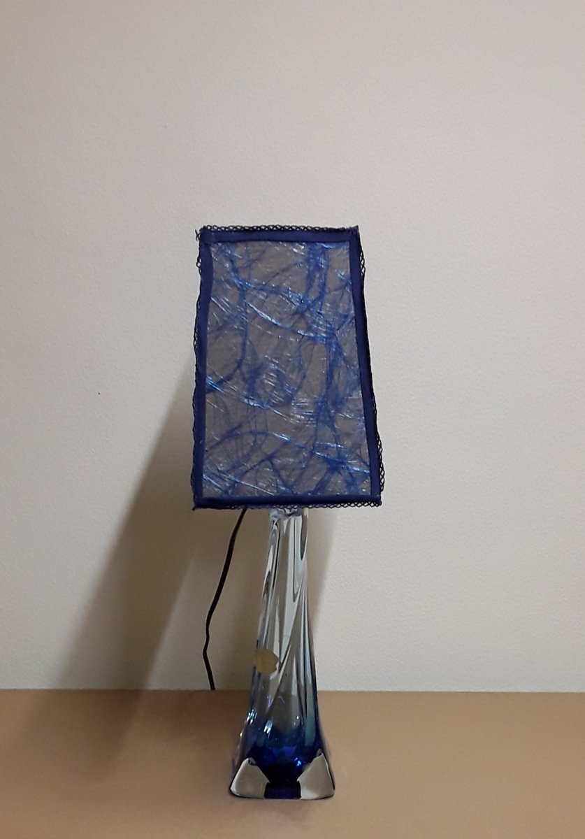 Vintage Table Lamp in Azure Crystal Glass from Val St Lambert, 1970s