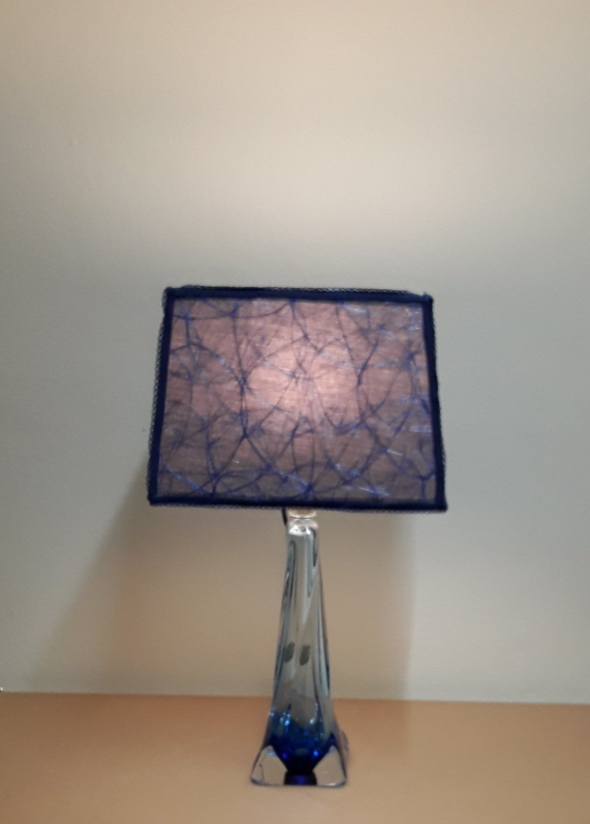 Vintage Table Lamp in Azure Crystal Glass from Val St Lambert, 1970s