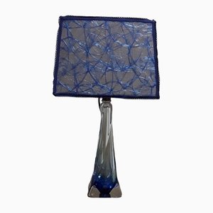 Vintage Table Lamp in Azure Crystal Glass from Val St Lambert, 1970s-HOI-1432028