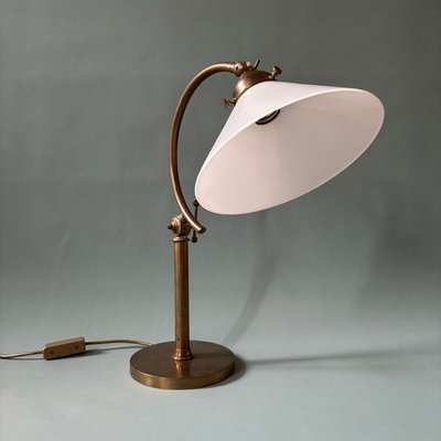 Vintage Table Lamp in Brass & White Glass Shade-ALF-2033526