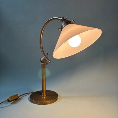 Vintage Table Lamp in Brass & White Glass Shade-ALF-2033526