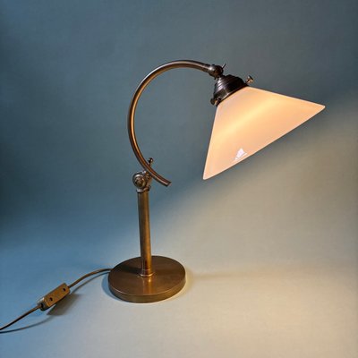 Vintage Table Lamp in Brass & White Glass Shade-ALF-2033526