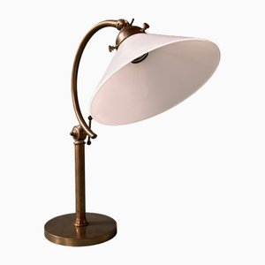 Vintage Table Lamp in Brass & White Glass Shade-ALF-2033526