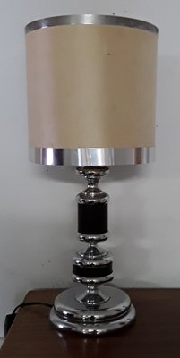 Vintage Table Lamp in Chrome & Black Oak Veneer with Fabric Shade, 1970s-HOI-1015706