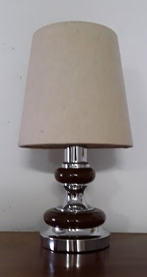 Vintage Table Lamp in Chrome Metal & Brown Ceramic with Beige Fabric Shade, 1970s-HOI-1015710