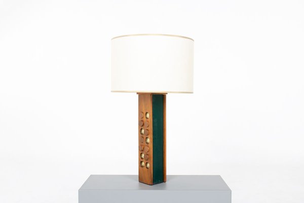 Vintage Table Lamp in Leather and Brass, 1950-US-2022465