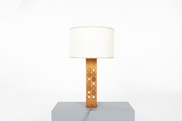 Vintage Table Lamp in Leather and Brass, 1950-US-2022465