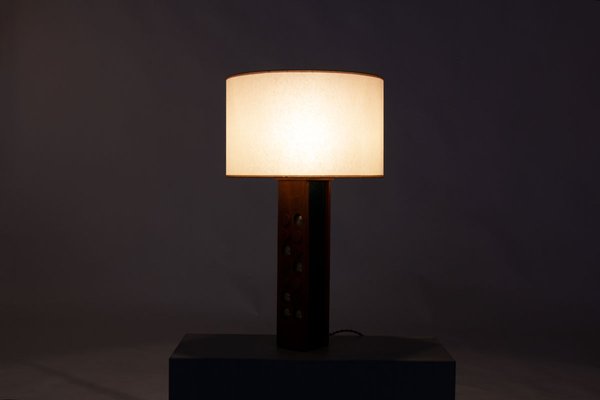 Vintage Table Lamp in Leather and Brass, 1950-US-2022465