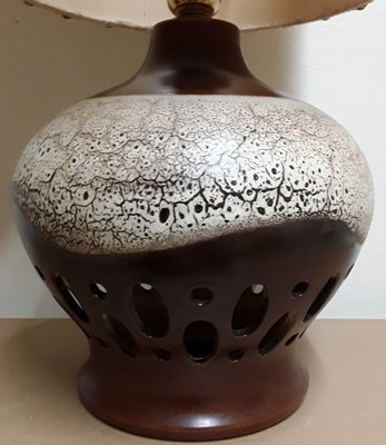 Vintage Table Lamp with Brown Ceramic Base, 1970s-HOI-1402797