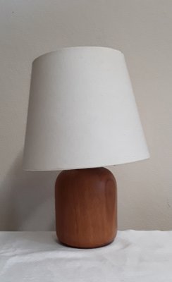 Vintage Table Lamp with Brown Teak Foot and Beefed Shade, 1980s-HOI-1716480