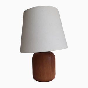 Vintage Table Lamp with Brown Teak Foot and Beefed Shade, 1980s-HOI-1716480