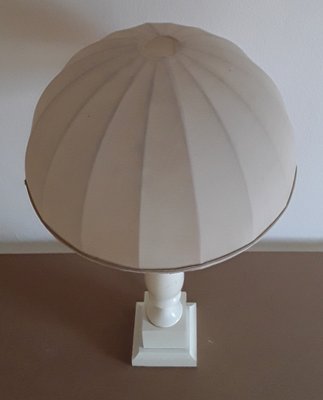 Vintage Table Lamp with Cream-White Lacquered Turned Wooden Column Light, 1970s-HOI-1355152