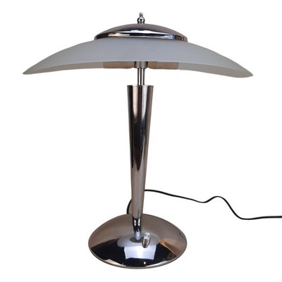 Vintage Table Lamp with Glass Shade and Chrome Structure-TCS-1142150