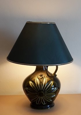 Vintage Table Lamp with Green Glazed Ceramic Base, 1970s-HOI-1399158